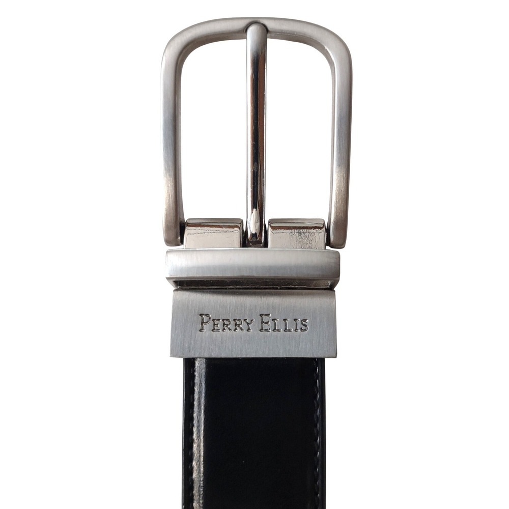Perry Ellis Youth Reversible‎ Leather Belt Silver Buckle 26/65